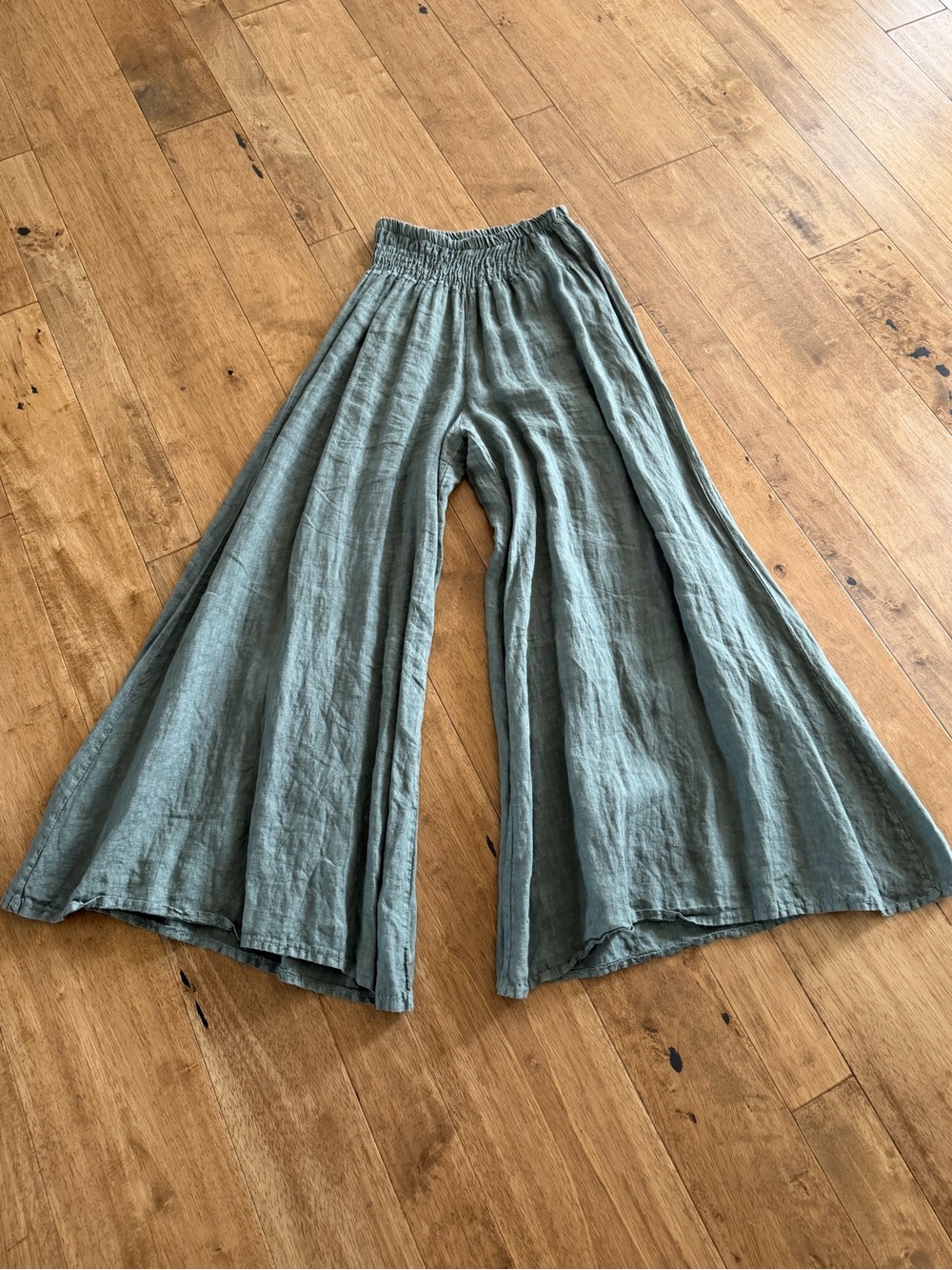 Made In Italy Pure Linen Palazzo Pants In Sage Green - Picture 8 of 15